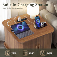 Charger l'image dans la galerie, 24" Square End Table with Storage & Charging Station, Fluted Design, sofa side table with sliding door, Mid-Century Modern Nightstand for Living Room, Bedroom, Walnut