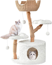 Load image into Gallery viewer, Modern Cat Tree, Wood Cat Tree Tower for Large Cats, Luxury Cat Condo with Scratching Posts and Flower Platforms, Cat Furniture by Easyego, (Rabbit Hair - White)