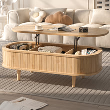 Load image into Gallery viewer, Easyego Wood Lift Top Coffee Table with Fluted Design, 40" Modern Oval Coffee Table with Hidden Storage,Pop Up Center Table for Living Room or Home Office, Natural