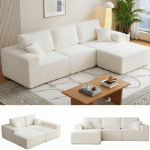 Load image into Gallery viewer, 110" Cloud Modular Sectional Combination Couch with Ottoman, Deep Seat L-Shaped Sofa with Oversized Lounge, Modern Corduroy Upholstered Memory Sponge Sofa for Bedroom, No Assembly (Cream White)