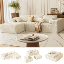 Load image into Gallery viewer, 109" Modular Sectional Sofa, Modern L-Shape Cloud Sectional Couch with Deep Seat, Comfy Corduroy Fluffy Couch for Living Room Bedroom Apartments,No Assembly Required (3 Seater + 1 Ottoman), Beige