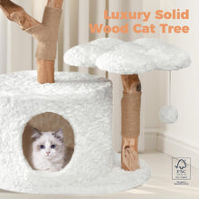 Load image into Gallery viewer, Modern Cat Tree, Wood Cat Tree Tower for Large Cats, Luxury Cat Condo with Scratching Posts and Flower Platforms, Cat Furniture by Easyego, (Rabbit Hair - White)