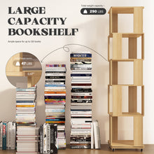 Load image into Gallery viewer, 5 Tier Solid Wood Rotating Bookshelf Tower on Wheels, 360° Upgrade Spinning Book Shelf, Revolving Bookcase Organizer, Swivel Bookshelves for Small Spaces, Corner, Bedroom, Kids Room, Office (Natural)