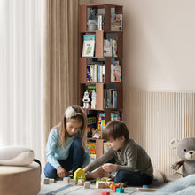 Load image into Gallery viewer, Easyego 6-Tier Wood Rotating Bookshelf with Wheels and 360° Swivel, Narrow Rotating Storage Bookcase Tower for Children and Adults, Spinning Bookshelf for bedrooms, and Living Rooms, Walnut