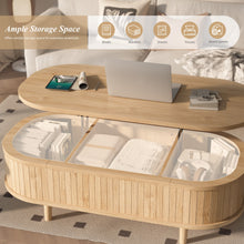Load image into Gallery viewer, Easyego Wood Lift Top Coffee Table with Fluted Design, 40" Modern Oval Coffee Table with Hidden Storage,Pop Up Center Table for Living Room or Home Office, Natural