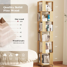 Load image into Gallery viewer, 6 Tier Solid Wood Rotating Bookshelf Tower on Wheels, 360° Upgrade Spinning Book Shelf, Revolving Bookcase Organizer, Swivel Bookshelves for Small Spaces, Corner, Bedroom, Kids Room, Office (Natural)