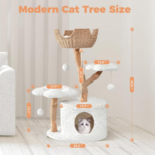 Load image into Gallery viewer, Modern Cat Tree, Wood Cat Tree Tower for Large Cats, Luxury Cat Condo with Scratching Posts and Flower Platforms, Cat Furniture by Easyego, (Rabbit Hair - White)