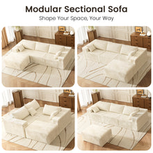 Load image into Gallery viewer, 110" Cloud Modular Sectional Combination Couch with Ottoman, Deep Seat L-Shaped Sofa with Oversized Lounge, Modern Corduroy Upholstered Memory Sponge Sofa for Bedroom, No Assembly (Cream White)