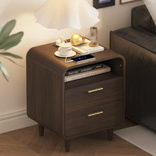 Load image into Gallery viewer, Easyego Mid-Century Modern Nightstand with Charging Station, Bedside Table w/2 Drawers and Open Shelves, Side Table and End Table for Bedroom and Living Room, Curved Design(Walnut)