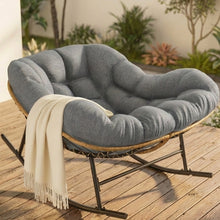 Charger l'image dans la galerie, Easyego Oversized Papasan Rocking Chair Indoor Outdoor Use, Comfortable Wicker Rocker with Cozy Thicken Cushion for Deck, Balcony, Poolside, Lawn, Bedroom, Living Room, Dark Grey