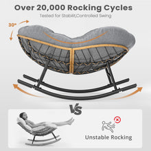Charger l'image dans la galerie, Easyego Oversized Papasan Rocking Chair Indoor Outdoor Use, Comfortable Wicker Rocker with Cozy Thicken Cushion for Deck, Balcony, Poolside, Lawn, Bedroom, Living Room, Dark Grey