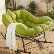 Load image into Gallery viewer, Easyego Oversized Papasan Rocking Chair Indoor Outdoor Use, Comfortable Wicker Rocker with Cozy Thicken Cushion for Deck, Balcony, Poolside, Lawn, Bedroom, Living Room, Green