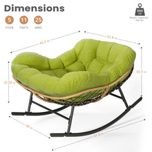 Load image into Gallery viewer, Easyego Oversized Papasan Rocking Chair Indoor Outdoor Use, Comfortable Wicker Rocker with Cozy Thicken Cushion for Deck, Balcony, Poolside, Lawn, Bedroom, Living Room, Green