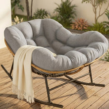 Cargar imagen en el visor de la galería, Easyego Oversized Papasan Rocking Chair Indoor Outdoor Use, Comfortable Wicker Rocker with Cozy Thicken Cushion for Deck, Balcony, Poolside, Lawn, Bedroom, Living Room, Light Grey