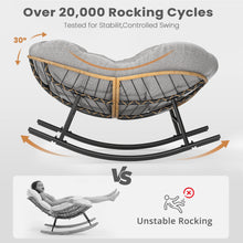 Cargar imagen en el visor de la galería, Easyego Oversized Papasan Rocking Chair Indoor Outdoor Use, Comfortable Wicker Rocker with Cozy Thicken Cushion for Deck, Balcony, Poolside, Lawn, Bedroom, Living Room, Light Grey