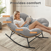 Cargar imagen en el visor de la galería, Easyego Oversized Papasan Rocking Chair Indoor Outdoor Use, Comfortable Wicker Rocker with Cozy Thicken Cushion for Deck, Balcony, Poolside, Lawn, Bedroom, Living Room, Light Grey