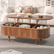 Load image into Gallery viewer, Easyego Wood Lift Top Coffee Table with Fluted Design, 40" Modern Oval Coffee Table with Hidden Storage,Pop Up Center Table for Living Room or Home Office, Walnut