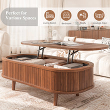 Load image into Gallery viewer, Easyego Wood Lift Top Coffee Table with Fluted Design, 40" Modern Oval Coffee Table with Hidden Storage,Pop Up Center Table for Living Room or Home Office, Walnut