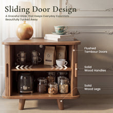 Cargar imagen en el visor de la galería, 24" Square End Table with Storage &amp; Charging Station, Fluted Design, sofa side table with sliding door, Mid-Century Modern Nightstand for Living Room, Bedroom, Walnut
