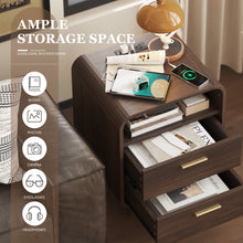 Cargar imagen en el visor de la galería, Easyego Mid-Century Modern Nightstand with Charging Station, Bedside Table w/ 2 Drawers and Open Shelves, Side Table and End Table for Bedroom and Living Room, Curved Design, LED Light(Dark Brown)
