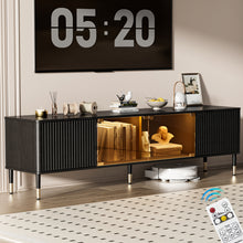 Load image into Gallery viewer, 70 Inch Fluted TV Stands for Living Room, Mid Century Modern TV Console with LED Lights and Glass Doors for TVs up to 80inch, Entertainment Center with 4 Storage Cabinets for Bedroom
