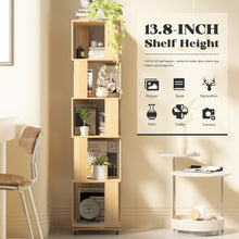 Load image into Gallery viewer, 5 Tier Solid Wood Rotating Bookshelf Tower on Wheels, 360° Upgrade Spinning Book Shelf, Revolving Bookcase Organizer, Swivel Bookshelves for Small Spaces, Corner, Bedroom, Kids Room, Office (Natural)
