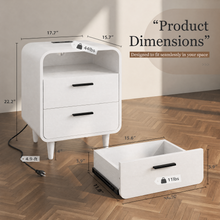 Charger l'image dans la galerie, Easyego Mid-Century Modern Nightstand with Charging Station, Bedside Table w/ 2 Drawers and Open Shelves, Side Table and End Table for Bedroom and Living Room, Curved Design, LED Light(White)
