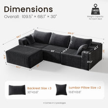 Load image into Gallery viewer, 109&quot; Modular Sectional Sofa, Modern L-Shape Cloud Sectional Couch with Deep Seat, Comfy Corduroy Fluffy Couch for Living Room Bedroom Apartments,No Assembly Required (3 Seater + 1 Ottoman), Dark Grey
