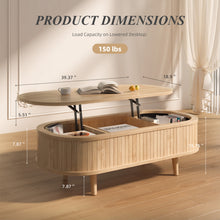 Load image into Gallery viewer, Easyego Wood Lift Top Coffee Table with Fluted Design, 40" Modern Oval Coffee Table with Hidden Storage，Pop Up Center Table for Living Room or Home Office, Natural
