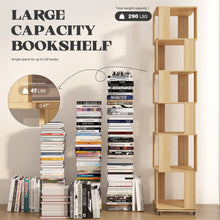 Load image into Gallery viewer, 6 Tier Solid Wood Rotating Bookshelf Tower on Wheels, 360° Upgrade Spinning Book Shelf, Revolving Bookcase Organizer, Swivel Bookshelves for Small Spaces, Corner, Bedroom, Kids Room, Office (Natural)
