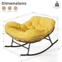 Charger l'image dans la galerie, Easyego Oversized Papasan Rocking Chair Indoor Outdoor Use, Comfortable Wicker Rocker with Cozy Thicken Cushion for Deck, Balcony, Poolside, Lawn, Bedroom, Living Room, Light Yellow
