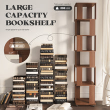 Load image into Gallery viewer, Easyego 6-Tier Wood Rotating Bookshelf with Wheels and 360° Swivel, Narrow Rotating Storage Bookcase Tower for Children and Adults, Spinning Bookshelf for bedrooms, and Living Rooms, Walnut
