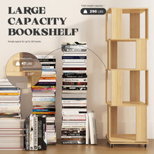 Load image into Gallery viewer, 4 Tier Solid Wood Rotating Bookshelf Tower on Wheels, 360° Upgrade Spinning Book Shelf, Revolving Bookcase Organizer, Swivel Bookshelves for Small Spaces, Corner, Bedroom, Kids Room, Office (Natural)
