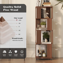 Load image into Gallery viewer, Easyego 4-Tier Wood Rotating Bookshelf with Wheels and 360° Swivel, Narrow Rotating Storage Bookcase Tower for Children and Adults, Spinning Bookshelf for bedrooms, and Living Rooms, Walnut
