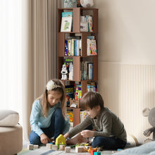 Load image into Gallery viewer, 5 Tier Solid Wood Rotating Bookshelf Tower on Wheels, 360° Upgrade Spinning Book Shelf, Revolving Bookcase Organizer, Swivel Bookshelves for Small Spaces, Corner, Bedroom, Kids Room, Office (Walnut)
