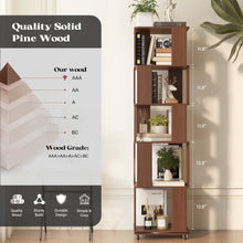 Load image into Gallery viewer, 5 Tier Solid Wood Rotating Bookshelf Tower on Wheels, 360° Upgrade Spinning Book Shelf, Revolving Bookcase Organizer, Swivel Bookshelves for Small Spaces, Corner, Bedroom, Kids Room, Office (Walnut)

