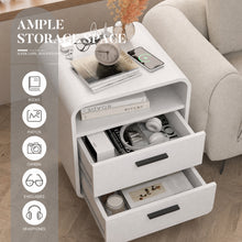 Charger l'image dans la galerie, Easyego Mid-Century Modern Nightstand with Charging Station, Bedside Table w/ 2 Drawers and Open Shelves, Side Table and End Table for Bedroom and Living Room, Curved Design, LED Light(White)
