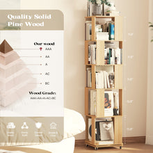 Load image into Gallery viewer, 5 Tier Solid Wood Rotating Bookshelf Tower on Wheels, 360° Upgrade Spinning Book Shelf, Revolving Bookcase Organizer, Swivel Bookshelves for Small Spaces, Corner, Bedroom, Kids Room, Office (Natural)
