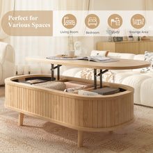 Load image into Gallery viewer, Easyego Wood Lift Top Coffee Table with Fluted Design, 40" Modern Oval Coffee Table with Hidden Storage，Pop Up Center Table for Living Room or Home Office, Natural
