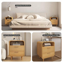 Cargar imagen en el visor de la galería, Easyego Mid-Century Modern Nightstand with Charging Station, Bedside Table w/ 2 Drawers and Open Shelves, Side Table and End Table for Bedroom and Living Room, Curved Design, LED Light(Natural)
