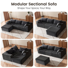 Load image into Gallery viewer, 110" Cloud Modular Sectional Combination Couch with Ottoman, Deep Seat L-Shaped Sofa with Oversized Lounge, Modern Corduroy Upholstered Memory Sponge Sofa for Living Room, No Assembly (Dove Gray)
