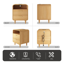 Cargar imagen en el visor de la galería, Easyego Mid-Century Modern Nightstand with Charging Station, Bedside Table w/ 2 Drawers and Open Shelves, Side Table and End Table for Bedroom and Living Room, Curved Design, LED Light(Natural)
