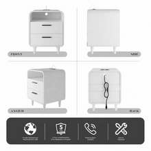 Charger l'image dans la galerie, Easyego Mid-Century Modern Nightstand with Charging Station, Bedside Table w/ 2 Drawers and Open Shelves, Side Table and End Table for Bedroom and Living Room, Curved Design, LED Light(White)

