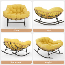 Charger l'image dans la galerie, Easyego Oversized Papasan Rocking Chair Indoor Outdoor Use, Comfortable Wicker Rocker with Cozy Thicken Cushion for Deck, Balcony, Poolside, Lawn, Bedroom, Living Room, Light Yellow
