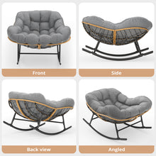 Charger l'image dans la galerie, Easyego Oversized Papasan Rocking Chair Indoor Outdoor Use, Comfortable Wicker Rocker with Cozy Thicken Cushion for Deck, Balcony, Poolside, Lawn, Bedroom, Living Room, Dark Grey
