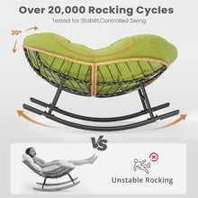 Load image into Gallery viewer, Easyego Oversized Papasan Rocking Chair Indoor Outdoor Use, Comfortable Wicker Rocker with Cozy Thicken Cushion for Deck, Balcony, Poolside, Lawn, Bedroom, Living Room, Green
