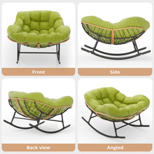 Load image into Gallery viewer, Easyego Oversized Papasan Rocking Chair Indoor Outdoor Use, Comfortable Wicker Rocker with Cozy Thicken Cushion for Deck, Balcony, Poolside, Lawn, Bedroom, Living Room, Green
