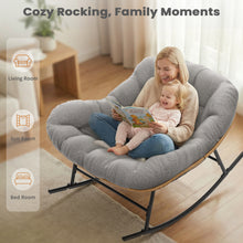 Cargar imagen en el visor de la galería, Easyego Oversized Papasan Rocking Chair Indoor Outdoor Use, Comfortable Wicker Rocker with Cozy Thicken Cushion for Deck, Balcony, Poolside, Lawn, Bedroom, Living Room, Light Grey
