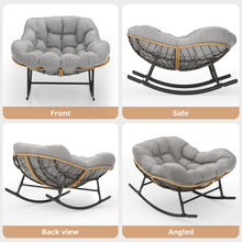 Cargar imagen en el visor de la galería, Easyego Oversized Papasan Rocking Chair Indoor Outdoor Use, Comfortable Wicker Rocker with Cozy Thicken Cushion for Deck, Balcony, Poolside, Lawn, Bedroom, Living Room, Light Grey
