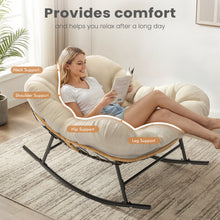 Load image into Gallery viewer, Easyego Oversized Papasan Rocking Chair Indoor Outdoor Use, Comfortable Wicker Rocker with Cozy Thicken Cushion for Deck, Balcony, Poolside, Lawn, Bedroom, Living Room, Cream White
